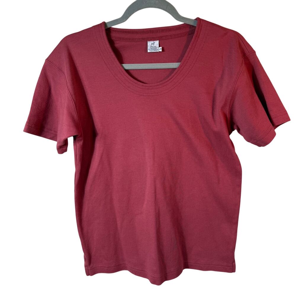 Peruvian Connection Pima Cotton T Shirt SZ S Muted Burgundy Detailed Round Neck